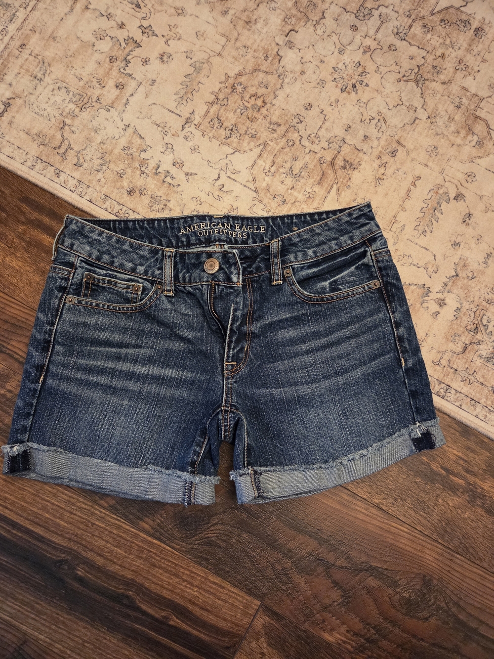 American Eagle Outfitters Dark Blue Rolled Hem Denim Shorts
